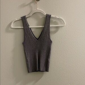 Quince Ribbed V-Neck Tank Top - Gray
